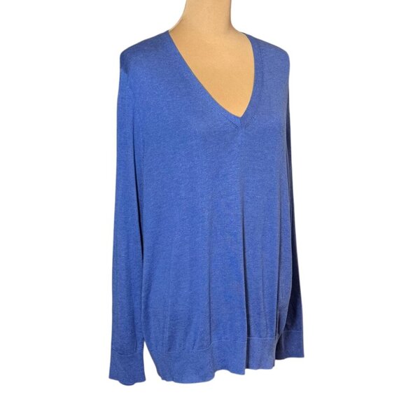 NWT Banana Republic V-Neck Sweater SZ XL Blue Silk Blend Minimalist Preppy - Picture 11 of 11